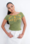 Kayık Neckline Printed T-Shirt P1895