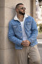 Men's Trendy Winter Slim Fit A.Blue Fleece-Lined Denim Jacket - 6