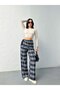 Plaid Patterned High Waist Wide Leg Palazzo Trousers - 3