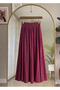 High Waist Elastic Waist Strawberry Fabric Long Summer Burgundy Skirt with Pockets
