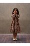 Vintage Long Sleeve Coffee Floral Girl's Poplin Dress (Collarless Long Sleeve) - 6