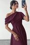 New Season Women's Off-The-Shoulder Short Sleeve Pleated Long Janjan Crepe Event Dress - 3