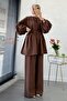 Oversize Birit Buttoned Linen Trousers Set - Brown - 5