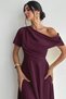 New Season Women's Off-The-Shoulder Short Sleeve Pleated Long Janjan Crepe Event Dress - 4