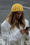 Women's Yellow Handmade Knitted Bandana Beanie 842026 - 2