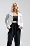 Women's White Single Pocket Metal Zipper Sewn Stitched Jacket - 2
