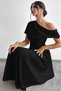 New Season Women's Off-The-Shoulder Short Sleeve Pleated Long Janjan Crepe Event Dress - 4