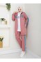 Women's 3 Piece Tracksuit Set Two Yarns Cotton Denim Detailed Shiny N-05442 _ Pink - 3