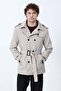 Men's Buttoned Belt Detailed Double Pocket Trench Coat Beige - 26Y 99506 - 4