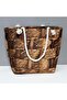Wooden Knitted Patterned Beach Bag - Yellow - 4