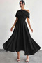 New Season Women's Off-The-Shoulder Short Sleeve Pleated Long Janjan Crepe Event Dress