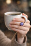Purple Color Cat Eye Stone Minimal Silver Ring - Shines in the Light, Adjustable - 2