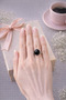 Black Color Cat Eye Stone Minimal Silver Ring - Shines in the Light, Adjustable