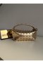Metallic Golden Yellow Hand and Shoulder Bag with Staple Detail - Women's Bag with Chain Strap - 2