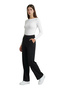 Women's Black High Waist Wide Leg Pocketed Draped Comfortable Stretchy Crepe Fabric Trousers - 7
