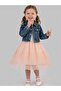 Embroidered Girl's Dress with Denim Jacket