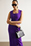 Button Detailed Fabric Dress Purple - 4