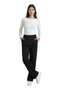 Women's Black High Waist Wide Leg Pocketed Draped Comfortable Stretchy Crepe Fabric Trousers - 3