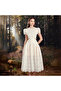 White A-Line Dress with Lace Embroidery and Cutouts, Round Neckline - 2