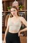 4-Piece Crop Set with Straps, Lace and Padded Bustier Bralet, 95% Cotton (1- Khaki, 1-Pink, 1-Black, 1-Cream) - 3