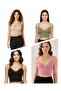 4-Piece Crop Set with Straps, Lace and Padded Bustier Bralet, 95% Cotton (1- Khaki, 1-Pink, 1-Black, 1-Cream) - 2