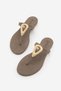 Women's Thin Strap Flip-Flops with Gold Metal Buckle and Stones, Daily Slippers, Rolin Mink Suede