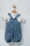 Teddy Bear Detailed Blue Denim Salopet and White Ribbed T-Shirt 2-Piece Baby & Kids Set - 6
