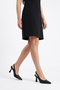 Black Satin Textured Mid-Heeled Pointed Toe Women's Thin Heeled Shoes - 2