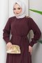 Plus Size Buckle Detailed Tie-Up Hijab Dress Burgundy Hm2887-2 - 6