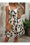 Women's Square Neck Strappy Patterned Flared Dress - 6