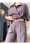Bitter Brown Palazzo Trousers Brooched Shirt Suit - 7