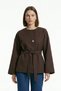 Brown Regular Fit Crew Neck Belted Jacket 7672 - 2