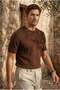 Walsh Hair Braid Patterned Crew Neck Slim Knitwear Men's T-Shirt - Brown