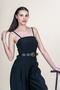 Women's Summer Black Strappy Jumpsuit with Gipeli on the Back and Belt, Stylish, Daily, Comfortable 50375 - 2