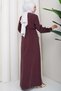Plus Size Buckle Detailed Tie-Up Hijab Dress Burgundy Hm2887-2 - 7