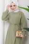 Plus Size Buckle Detailed Tie-Up Hijab Dress Green Hm2887-2 - 6