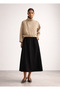 Black Color Poplin Double Pocket Flared Skirt - 3