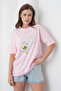 White Daisy Printed Women's Cotton Combed Pink T-Shirt - 4