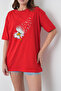White Daisy Printed Women's Cotton Combed Red T-Shirt - 3