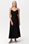 Strappy Lace Linen Regular Black Midi Dress