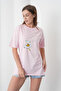 White Daisy Printed Women's Cotton Combed Pink T-Shirt - 2