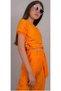 Girl's T-Shirt with Drawstring Sides, Short (Crop) Model Pants with Details, Orange Color Two-Piece Set - 3