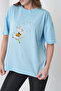 White Daisy Printed Women's Cotton Combed Blue T-Shirt - 2