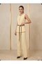Round Neck Buttoned Belt Accessories Included Lined Vest Set Front Pleated Pocketed High Waist Trouser Suit - 5