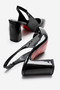 Women's Mirrored Open-Back Heeled Shoes Black Patent Leather - 4