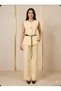 Round Neck Buttoned Belt Accessories Included Lined Vest Set Front Pleated Pocketed High Waist Trouser Suit