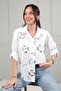 Women's Floral Pattern Embossed Sequin Embroidered Italian Cotton Shirt