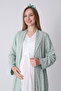 Women's V-Neck Lace Breastfeeding Buttoned Maternity Nightgown and Floral Patterned Dressing Gown Set - Cotton - 4