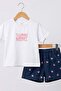 Heart Embroidered Shorts T-Shirt Set Pink - 2
