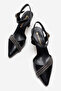 Women's Open-Back Heeled Sandals; Black Wrinkled - 5